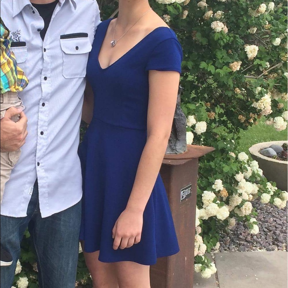 Blue V-Neck Dress
